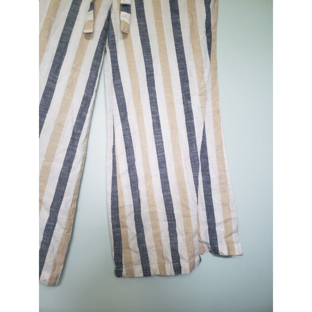 Blue Island Womens Sz L Jumpsuit Strapless Stripe Button Front Drawstring Tie - Picture 3 of 5